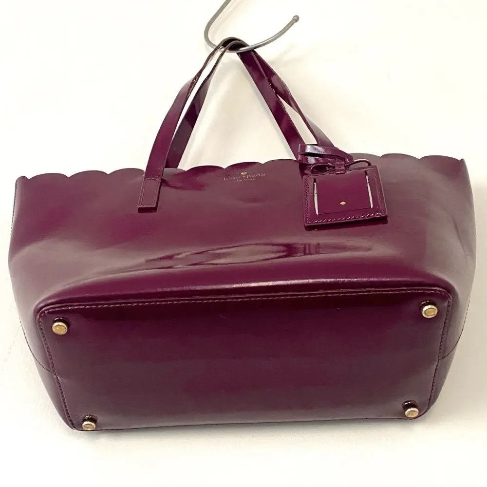 Kate Spade Lily Avenue Carrigan Leather Scallop-Edged Tote Burgundy Bag Tag Chic